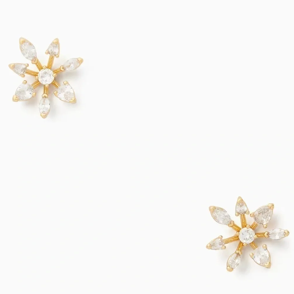 LAST PAIR🆕kate spade♠️Sparkly Snowflake Gold Stud Earrings Cubic Zirconia SALE